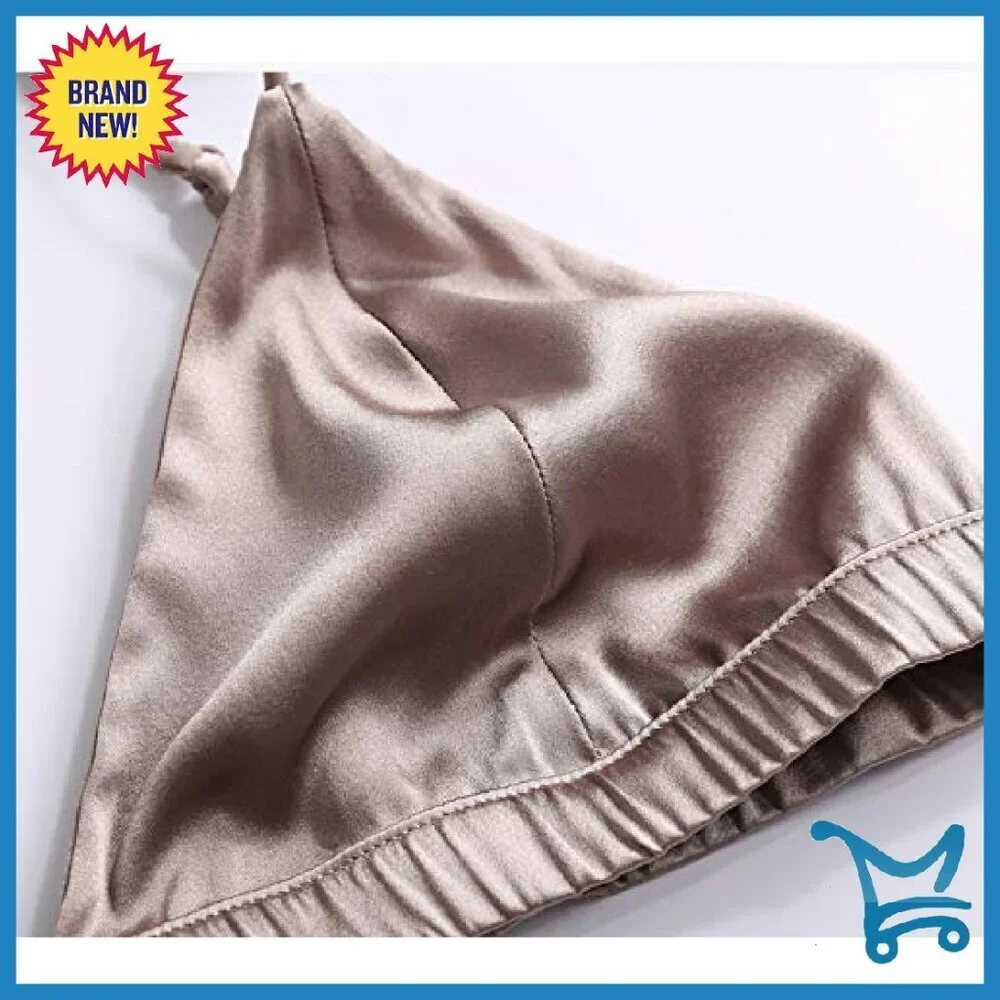 Silk Satin Triangle Bralette Wireless Bra Soft Cup Comfortable